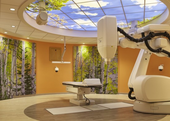 Nature scenes create a calming environment for radiation therapy.