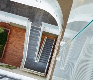 A look down into the six-story open atrium.